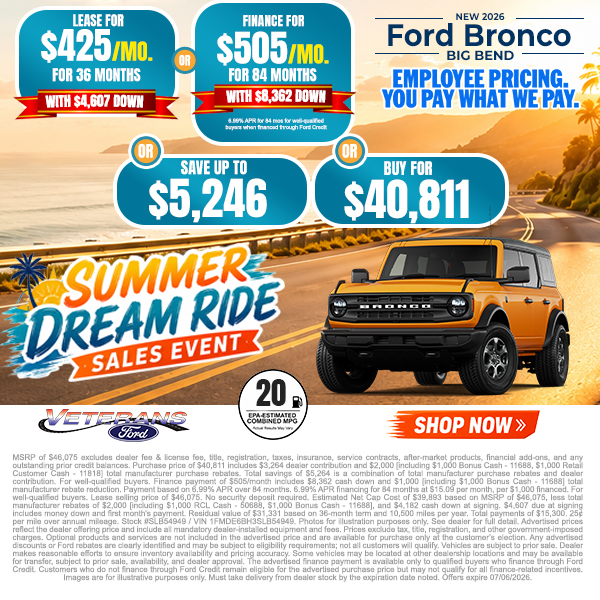Special offer on 2026 Ford Bronco 2026 Ford Bronco Big Bend